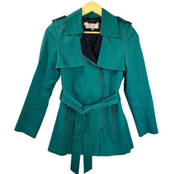 Hobbs London Belted Short Coat Green Womens Size 4 - Picture 1 of 8